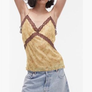 Lace Trimmed Yellow Cami Top
